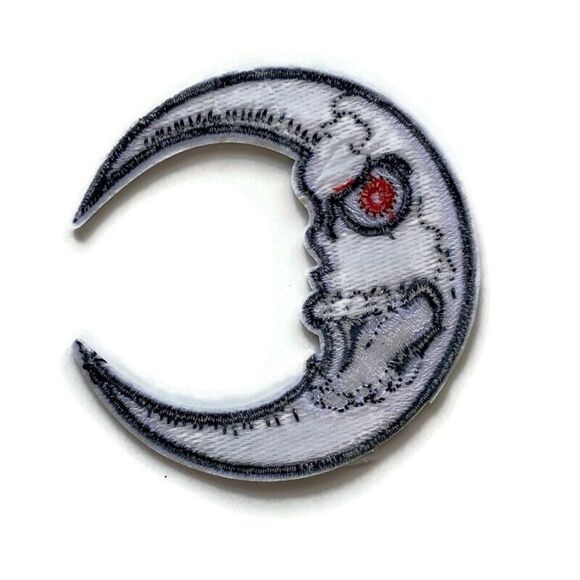 Skeletal Crescent Moon Embroidered Patch - Picture 3 of 4